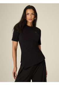 4f - 4F T-shirt regular gładki damski - czarny S. Okazja: na co dzień. Kolor: czarny. Materiał: dzianina, materiał, bawełna. Wzór: gładki. Styl: casual, klasyczny #1