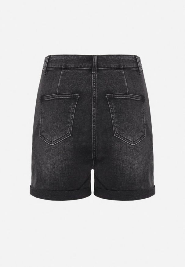 Born2be - Ciemnoszare Szorty Jeansowe z Wysokim Stanem z Metalicznymi Guzikami i Napami Ezorea. Stan: podwyższony. Kolor: szary. Materiał: jeans. Długość: krótkie. Sezon: lato