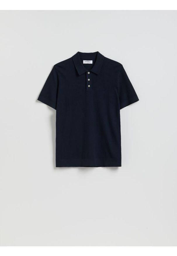 Reserved - Sweter polo z bawełną - granatowy. Typ kołnierza: polo. Kolor: niebieski. Materiał: bawełna