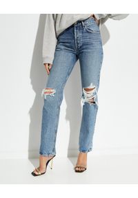 AGOLDE - Spodnie jeansowe Lana Straight Fit. Stan: podwyższony. Kolor: niebieski. Długość: długie. Wzór: aplikacja