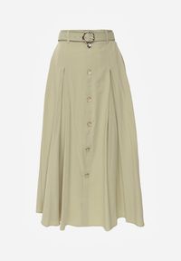 Born2be - Zielona Spódnica Rozkloszowana z Bawełną i Paskiem oraz Kieszniami Jorlea. Okazja: na co dzień. Kolor: zielony. Materiał: bawełna. Sezon: lato. Styl: casual, elegancki, boho, klasyczny #5