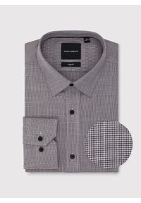 Pako Lorente - PAKO LORENTE - Brązowa koszula w drobną kratę. Kolor: brązowy, niebieski. Materiał: poliester, elastan, wiskoza. Długość rękawa: długi rękaw. Długość: długie. Sezon: jesień #3