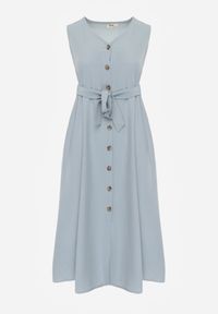 Born2be - Jasnoniebieska Trapezowa Sukienka z Wiązanym Paskiem Brystia. Kolor: niebieski. Materiał: materiał. Sezon: wiosna, lato. Typ sukienki: trapezowe #5