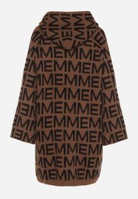 Born2be - Brązowo-Czarny Rozpinany Kardigan z Kapturem z Motywem Liter Belletusa. Okazja: na co dzień. Typ kołnierza: kaptur. Kolor: brązowy. Materiał: jeans. Styl: casual #6