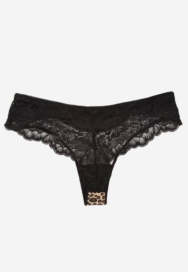 Born2be - Panterkowe Majtki Typu Stringi z Koronką Nedareanes. Materiał: koronka. Wzór: koronka
