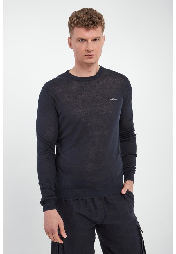 Aeronautica Militare - Sweter męski lniany AERONAUTICA MILITARE. Materiał: len