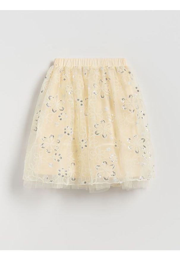 Reserved - Tiulowa spódnica z cekinami - kremowy. Kolor: kremowy. Materiał: tiul