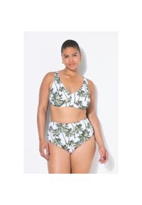 ULLA POPKEN - Damskie Figi od bikini wysoki stan nadruk z palmami. Stan: podwyższony. Kolekcja: plus size. Kolor: biały. Materiał: poliamid, poliester, materiał, elastan. Wzór: nadruk