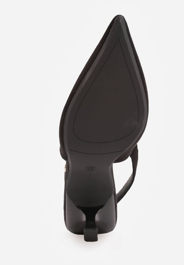 Renee - Czarne Szpilki Slingback VICES z Imitacji Zamszu z Prostokątną Klamerką Natuma. Okazja: na ślub cywilny, na randkę, na co dzień, na wesele. Zapięcie: klamry. Kolor: czarny. Materiał: zamsz. Obcas: na szpilce. Styl: elegancki, casual