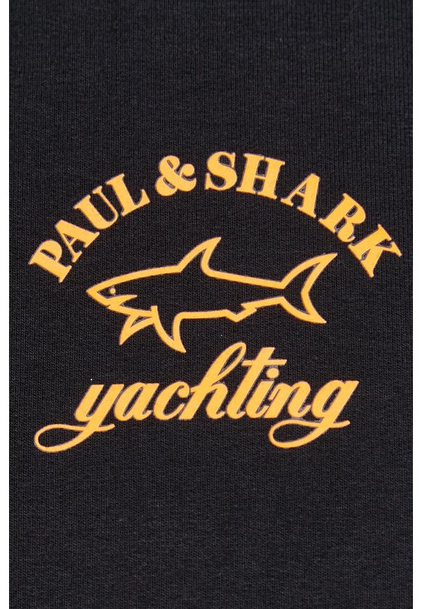 PAUL & SHARK - Paul&Shark bluza męska kolor czarny z kapturem z nadrukiem. Okazja: na co dzień. Typ kołnierza: kaptur. Kolor: czarny. Materiał: włókno. Wzór: nadruk. Styl: casual