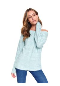 TOP SECRET - Sweter długi rękaw damski luźny. Kolor: miętowy. Materiał: tkanina. Długość rękawa: długi rękaw. Długość: długie. Sezon: wiosna #3