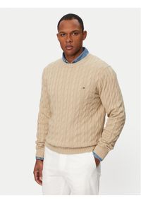TOMMY HILFIGER - Tommy Hilfiger Sweter MW0MW33132 Beżowy Regular Fit. Kolor: beżowy. Materiał: bawełna #1