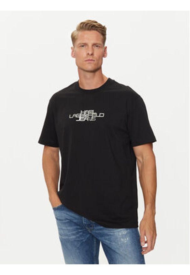 Karl Lagerfeld Jeans T-Shirt 246D1700 Czarny Regular Fit. Kolor: czarny. Materiał: bawełna