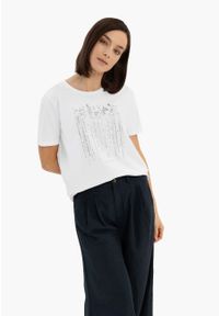 Volcano - T-shirt z błyszczącym nadrukiem T-SEAR. Materiał: prążkowany, bawełna, materiał. Długość rękawa: krótki rękaw. Długość: krótkie. Wzór: nadruk. Styl: klasyczny #1