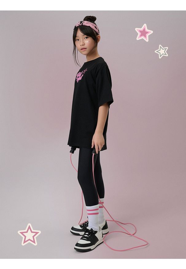 4f - 4F Legginsy dzianinowe z wysokim stanem dziewczęce - czarne 158/164 (12-14 lat). Okazja: na co dzień. Stan: podwyższony. Kolor: czarny. Materiał: dzianina. Długość: długie. Wzór: gładki. Sezon: lato. Styl: casual