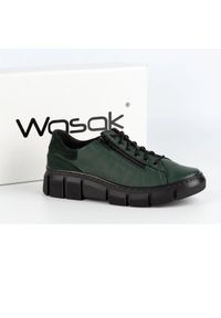 Wasak - WASAK Półbuty damskie sneakersy skórzane 0663W zielone. Okazja: na co dzień. Zapięcie: bez zapięcia. Kolor: zielony. Materiał: skóra. Sezon: wiosna, jesień, lato. Styl: casual #7