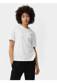4f - T-shirt regular z nadrukiem damski. Kolor: biały. Materiał: bawełna. Wzór: nadruk #1
