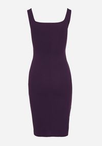 Born2be - Fioletowa Sukienka Ołówkowa na Ramiączkach z Dekoltem w Kształcie Serca Maralessa. Okazja: na ślub cywilny, na co dzień, na wesele. Kolor: fioletowy. Długość rękawa: na ramiączkach. Wzór: aplikacja. Typ sukienki: ołówkowe. Styl: klasyczny, casual, elegancki #2