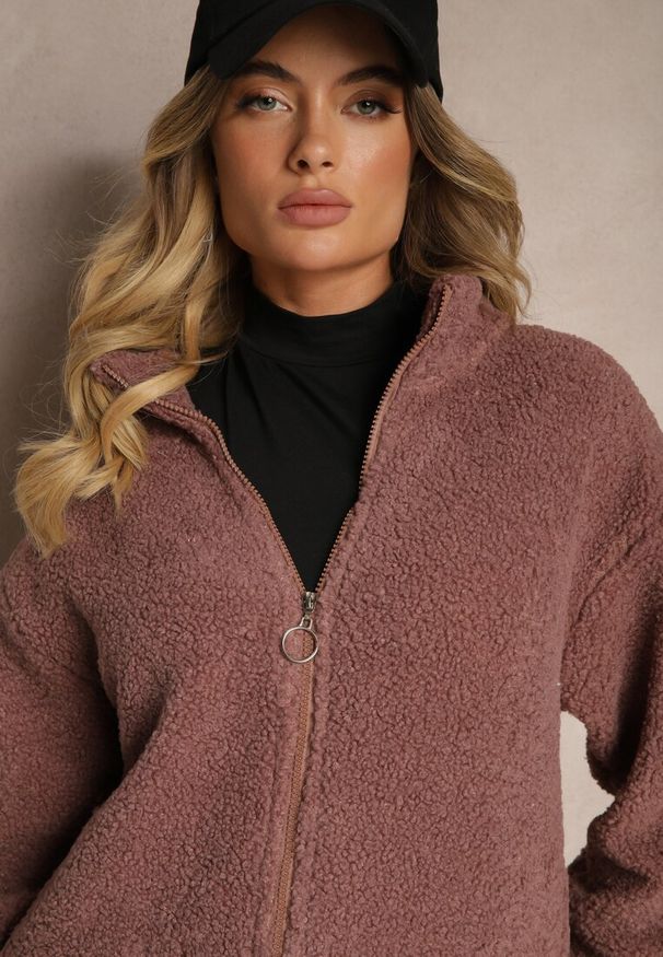 Renee - Różowa Kurtka Baranek Rozpinana Inarethia. Kolor: różowy. Materiał: futro. Sezon: zima