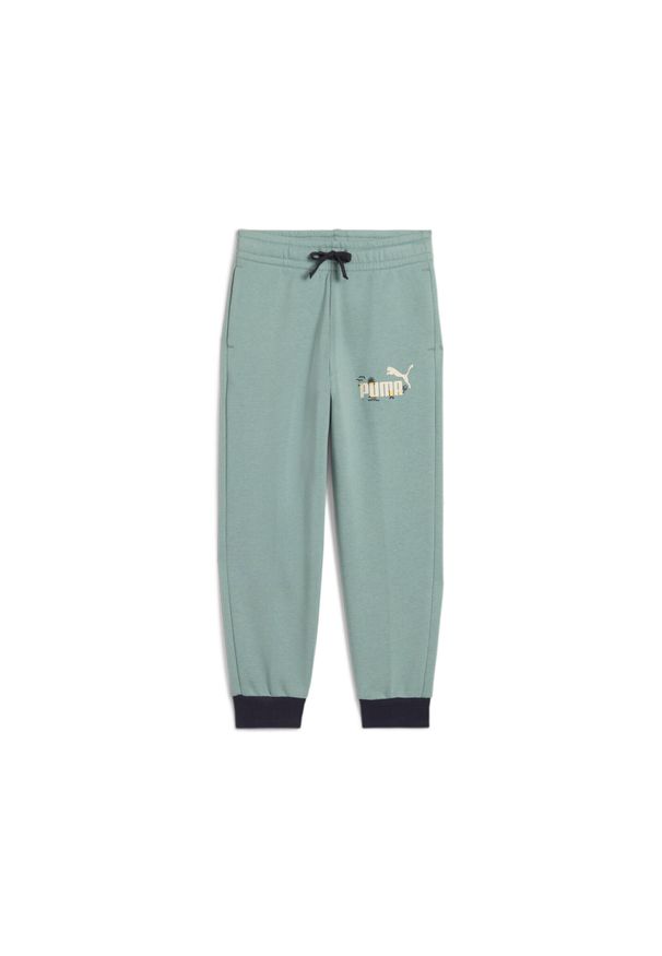Spodnie dresowe dziecięce Puma Sandy Adventures. Kolor: zielony. Materiał: dresówka