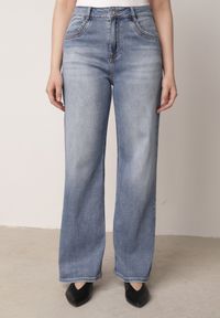 Born2be - Niebieskie Jeansy z Wysokim Stanem i Szerokimi Nogawkami z Bawełną i Wiskozą Corraesea. Stan: podwyższony. Kolor: niebieski. Długość: długie. Wzór: gładki. Styl: klasyczny #5