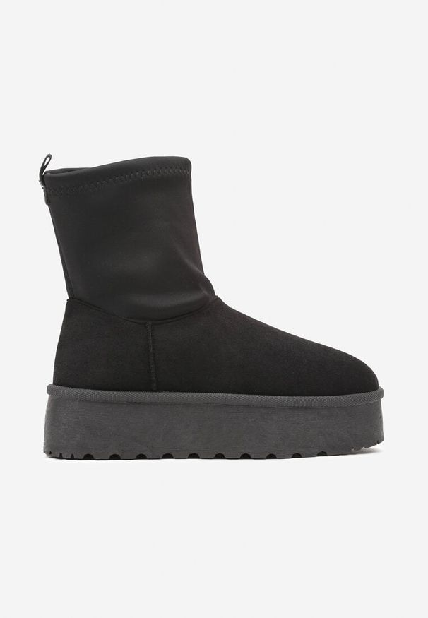Born2be - Czarne Śniegowce na Grubej Podeszwie z Dopasowaną Cholewką Lannira. Okazja: na spacer. Kolor: czarny. Materiał: jeans, wełna. Szerokość cholewki: normalna. Sezon: zima. Styl: elegancki