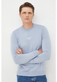 Calvin Klein Jeans sweter męski kolor szary lekki. Okazja: na co dzień. Kolor: szary. Długość rękawa: długi rękaw. Długość: długie. Wzór: aplikacja. Styl: casual