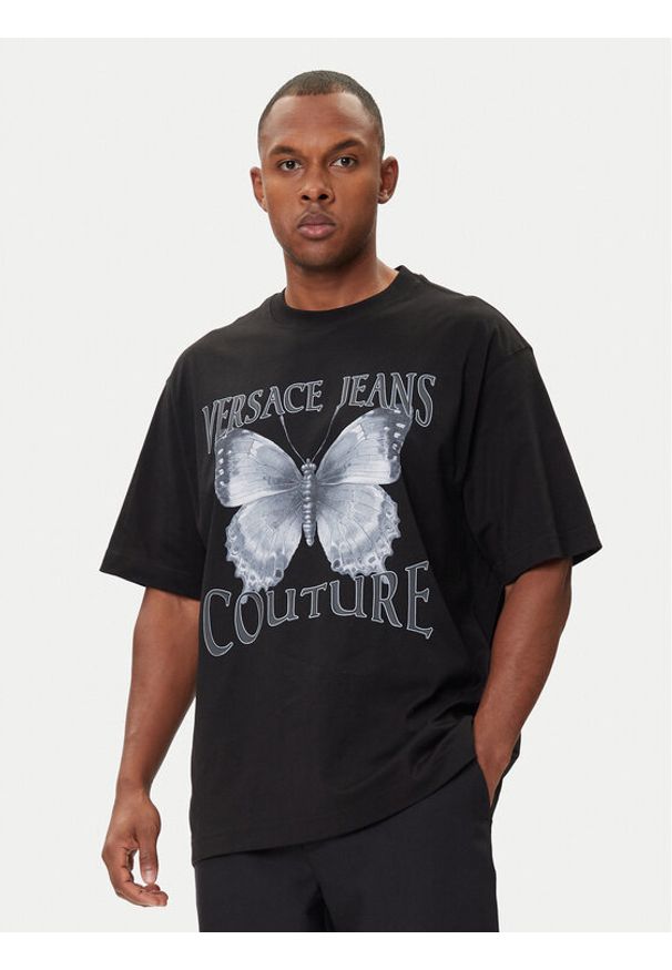 Versace Jeans Couture T-Shirt 79GAHP06 CJ01P Czarny Regular Fit. Kolor: czarny. Materiał: bawełna