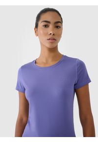 4f - 4F Koszulka treningowa regular szybkoschnąca damska - granatowa XL. Kolor: niebieski. Materiał: materiał, dzianina, włókno, elastan, poliester. Długość rękawa: krótki rękaw. Długość: krótkie. Wzór: ze splotem, jednolity, gładki. Sport: fitness #2