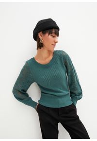 bonprix - Sweter z letniej dzianiny. Kolor: zielony. Materiał: dzianina. Sezon: lato
