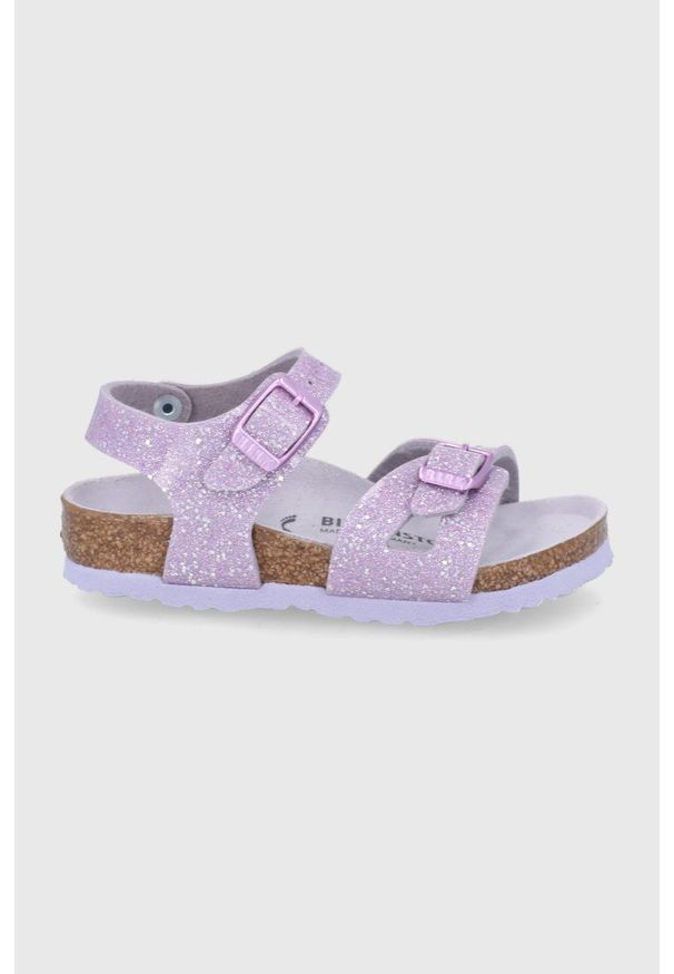 Birkenstock Sandały dziecięce kolor fioletowy. Zapięcie: klamry. Kolor: fioletowy. Materiał: materiał. Wzór: gładki. Obcas: na obcasie. Wysokość obcasa: niski
