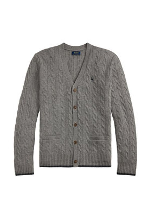 Polo Ralph Lauren Kardigan 710949808005 Szary Regular Fit. Typ kołnierza: polo. Kolor: szary. Materiał: wełna