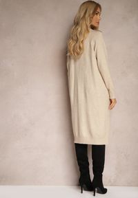 Renee - Jasnobeżowa Sukienka z Wełną i Bawełną Ozdobiona Suwakiem i Kołnierzykiem Leralina. Okazja: na co dzień. Kolor: beżowy. Materiał: wełna, bawełna. Wzór: aplikacja. Typ sukienki: proste. Styl: casual, klasyczny
