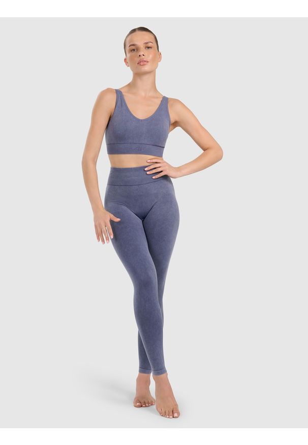 4f - 4F Biustonosz do jogi i pilatesu ze średnim wsparciem damski - granatowy M/L. Kolor: niebieski. Materiał: guma, włókno, syntetyk, materiał. Rodzaj stanika: wyciągane miseczki. Sport: joga i pilates