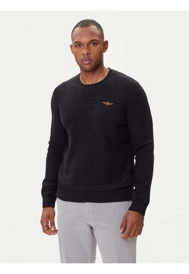 Aeronautica Militare Sweter 252MA1586UL00904 Czarny Regular Fit. Kolor: czarny. Materiał: bawełna