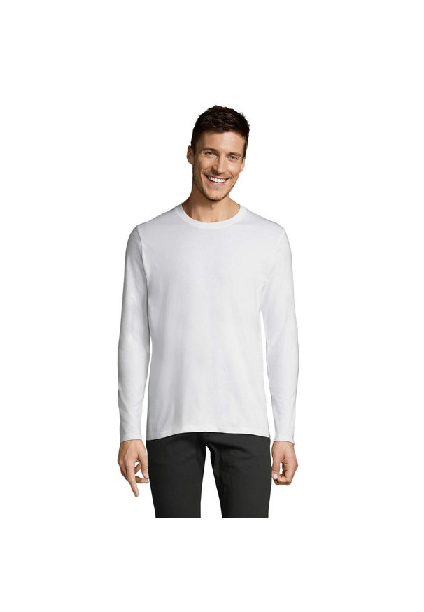 SOL'S - Męska Bawełniana Koszulka Z Długim Rękawem Imperial. Kolor: biały. Materiał: bawełna. Długość rękawa: długi rękaw. Długość: długie. Sport: turystyka piesza