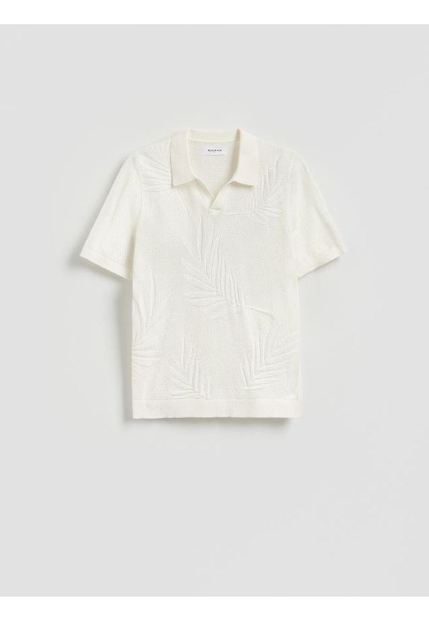 Reserved - Bawełniany sweter polo - biały. Typ kołnierza: polo. Kolor: biały. Materiał: bawełna