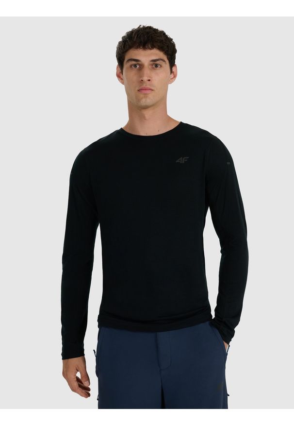 4f - 4F Longsleeve trekkingowy szybkoschnący z wełną merino męski - czarny L. Kolor: czarny. Materiał: wełna. Długość rękawa: długi rękaw