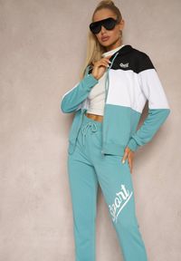 Renee - Czarno-Niebieski Komplet Dresowy z Bawełną Spodnie z Napisem Bluza na Suwak z Kapturem Nerideta. Kolor: czarny. Materiał: bawełna, dresówka. Wzór: napisy #2