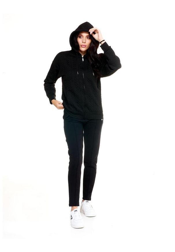 LEONE 1947 APPAREL - Damski pleciony sweter z kapturem Leone Greyss. Typ kołnierza: kaptur. Kolor: czarny. Materiał: tkanina. Sport: fitness