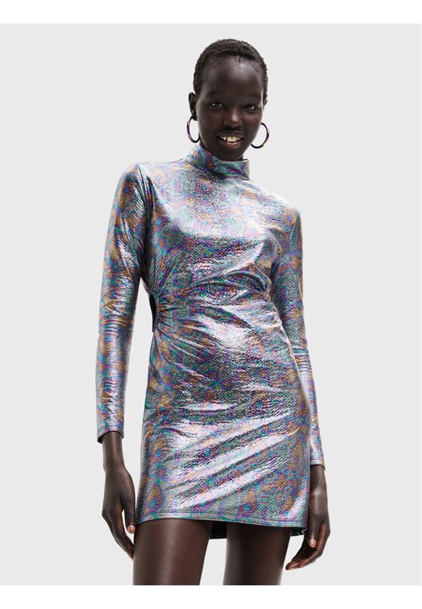 Desigual Sukienka koktajlowa Luna 22WWVK62 Kolorowy Slim Fit. Materiał: syntetyk. Wzór: kolorowy. Styl: wizytowy