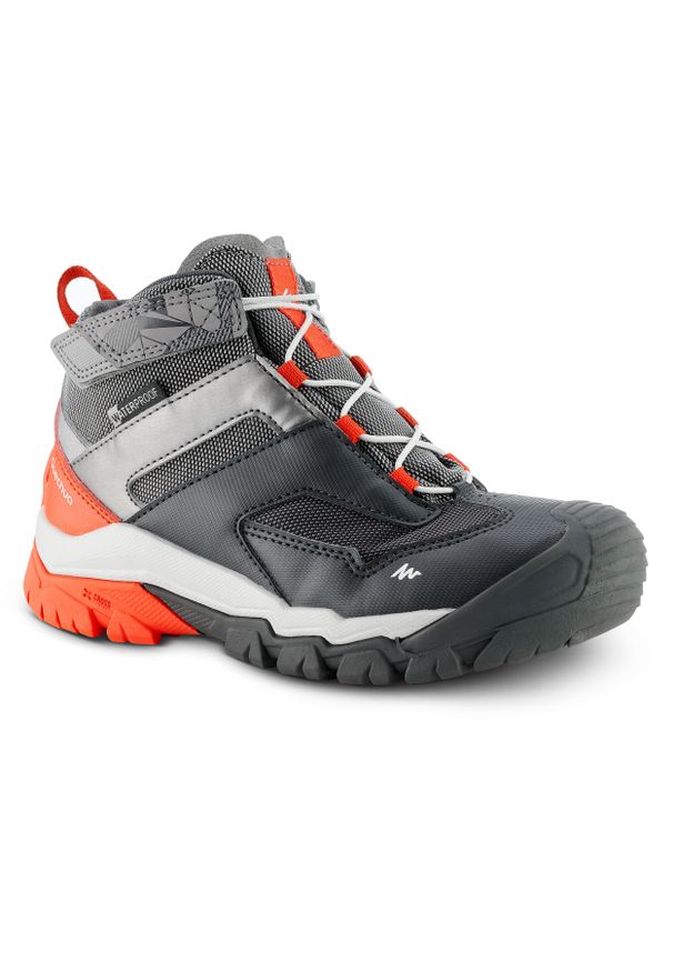 quechua - Buty turystyczne dla dzieci Crossrock Mid wodoodporne. Kolor: szary. Materiał: kauczuk. Szerokość cholewki: normalna. Sport: wspinaczka, turystyka piesza