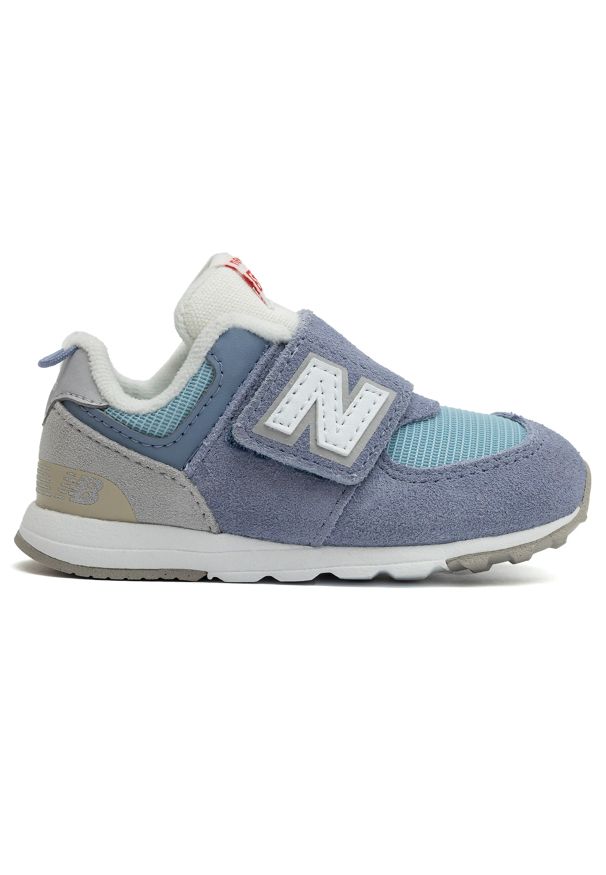 Buty niemowlęce New Balance NW574BLG – fioletowe. Okazja: na co dzień. Zapięcie: rzepy. Kolor: fioletowy. Materiał: skóra, guma. Szerokość cholewki: normalna. Model: New Balance 574. Sport: turystyka piesza