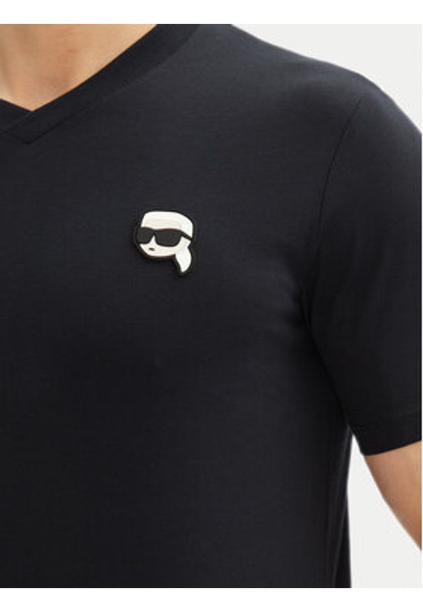 Karl Lagerfeld - KARL LAGERFELD T-Shirt 755021 552224 Granatowy Regular Fit. Typ kołnierza: dekolt w karo. Kolor: niebieski. Materiał: bawełna