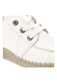 Półbuty damskie Rieker, skórzana cholewka z naturalnej skóry klasyczna niska forma z wiązaniem elastyczna lekka podeszwa wygodny model do codziennego. Okazja: na co dzień. Zapięcie: sznurówki. Kolor: biały. Materiał: skóra. Szerokość cholewki: normalna. Sezon: wiosna, lato. Styl: casual, klasyczny #7