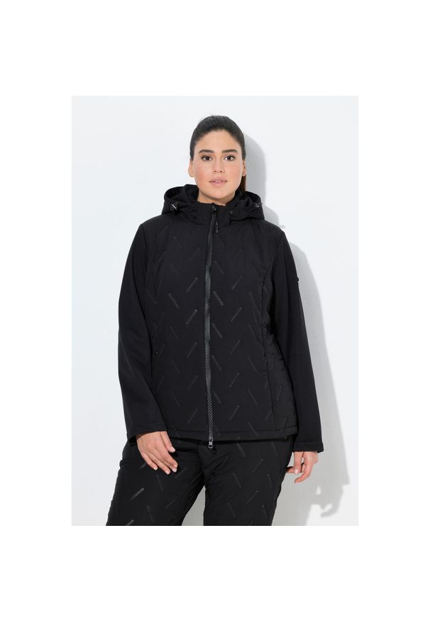 ULLA POPKEN - Damskie Kurtka softshellowa pikowana HYPRAR hydrofobowa kaptur. Kolekcja: plus size. Kolor: czarny. Materiał: poliester, materiał. Sport: turystyka piesza