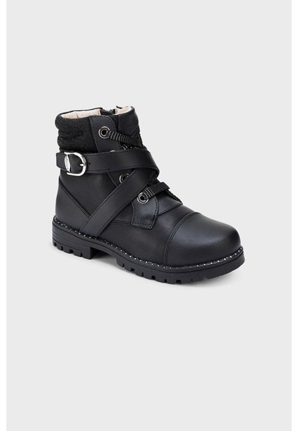 Mayoral Buty dziecięce kolor czarny. Nosek buta: okrągły. Kolor: czarny. Materiał: guma, skóra