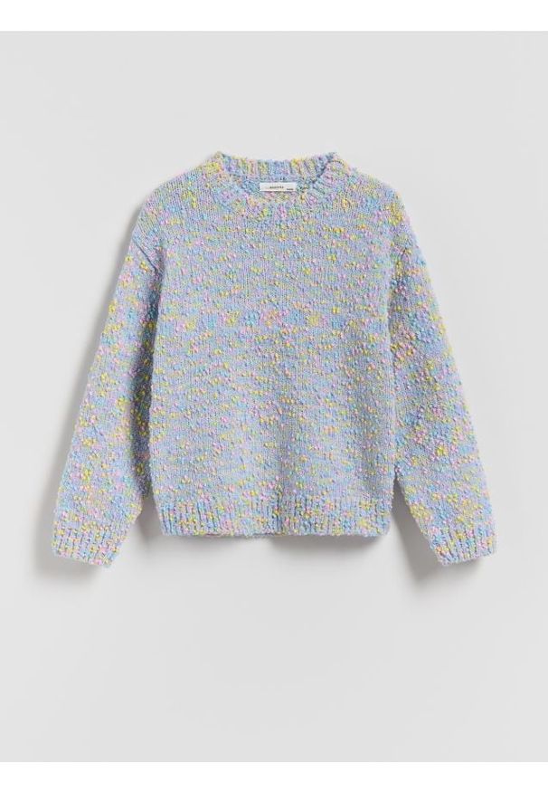 Reserved - Sweter z kolorowym wzorem - lawendowy. Kolor: fioletowy. Materiał: dzianina. Wzór: kolorowy