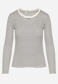 Born2be - Biała Bluzka Typu Longsleeve w Paski Ozdobiona Cyrkoniami Ralinella. Okazja: na co dzień. Kolor: biały. Materiał: jeans. Długość rękawa: długi rękaw. Wzór: paski, aplikacja. Styl: elegancki, casual, klasyczny #6