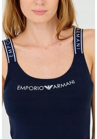 Emporio Armani - EMPORIO ARMANI Top granatowy z białym logo. Kolor: niebieski. Materiał: bawełna